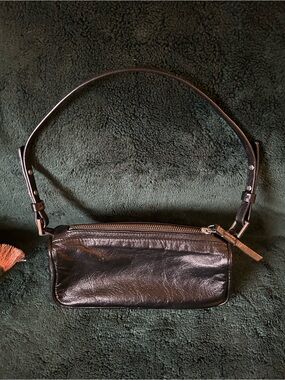 BY FAR Black Leather Small Shoulder Bag with Zipper Accent